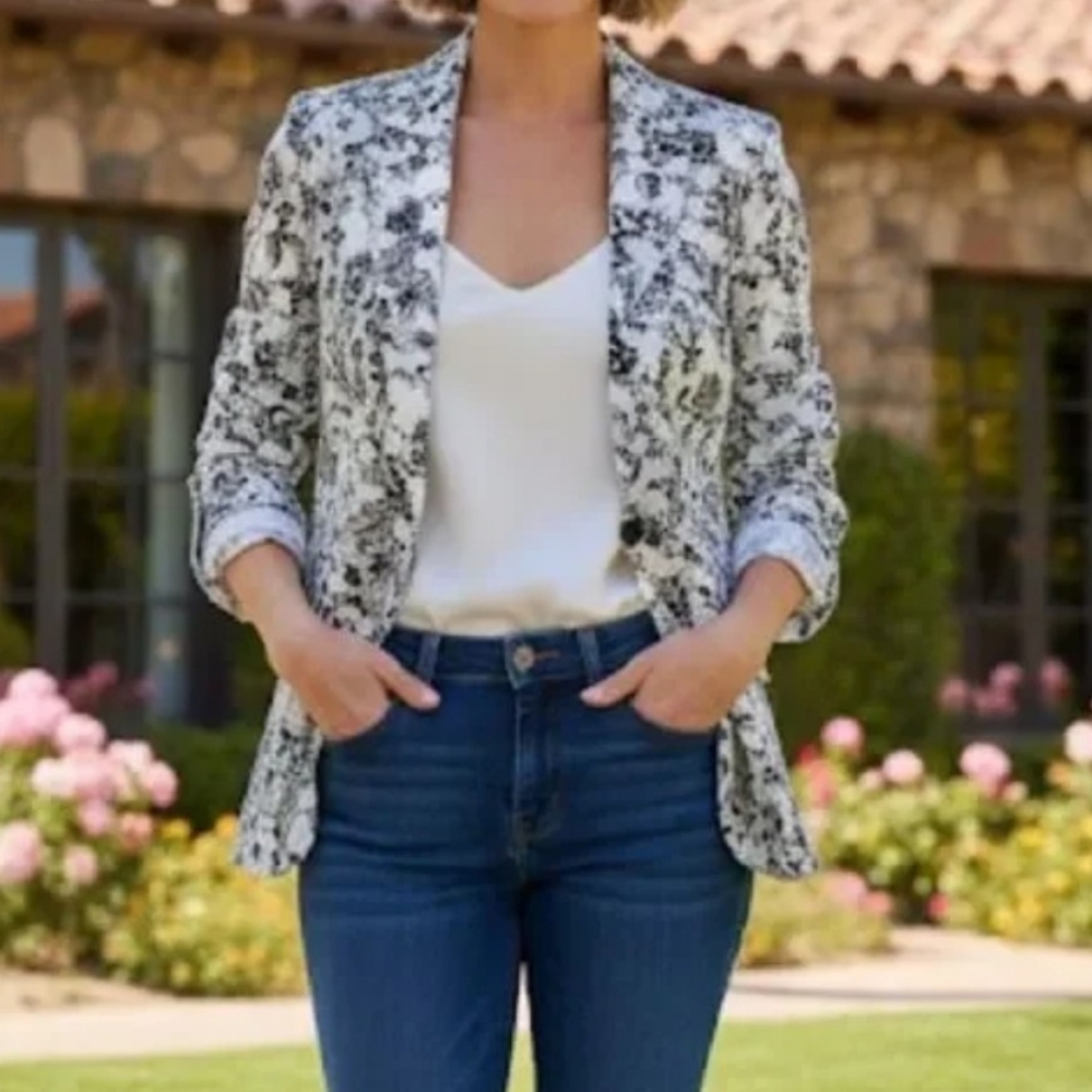 Joie White and Black Floral Print Blazer